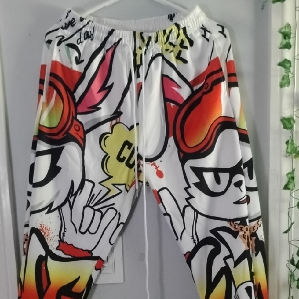 Vintage White and Red Graphic Joggers